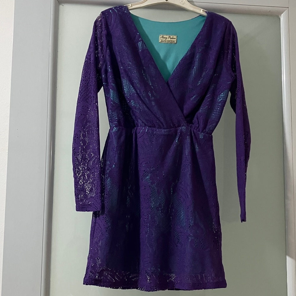 Purple Lace Long Sleeve Dress